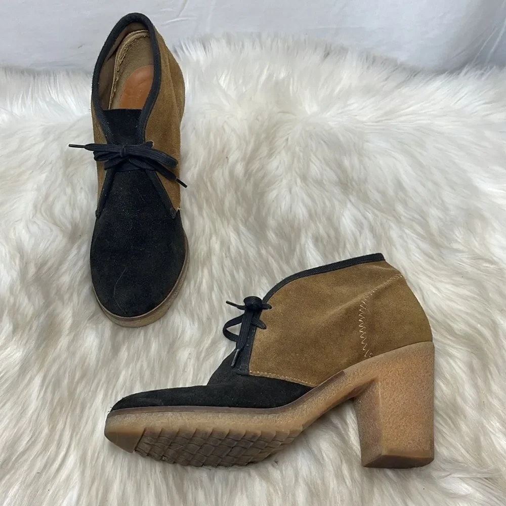 Anthropologie Jasper & Jeera Yuma Tan/Black 2 Tone Lace Up Bootie Sz 36/US 5.5